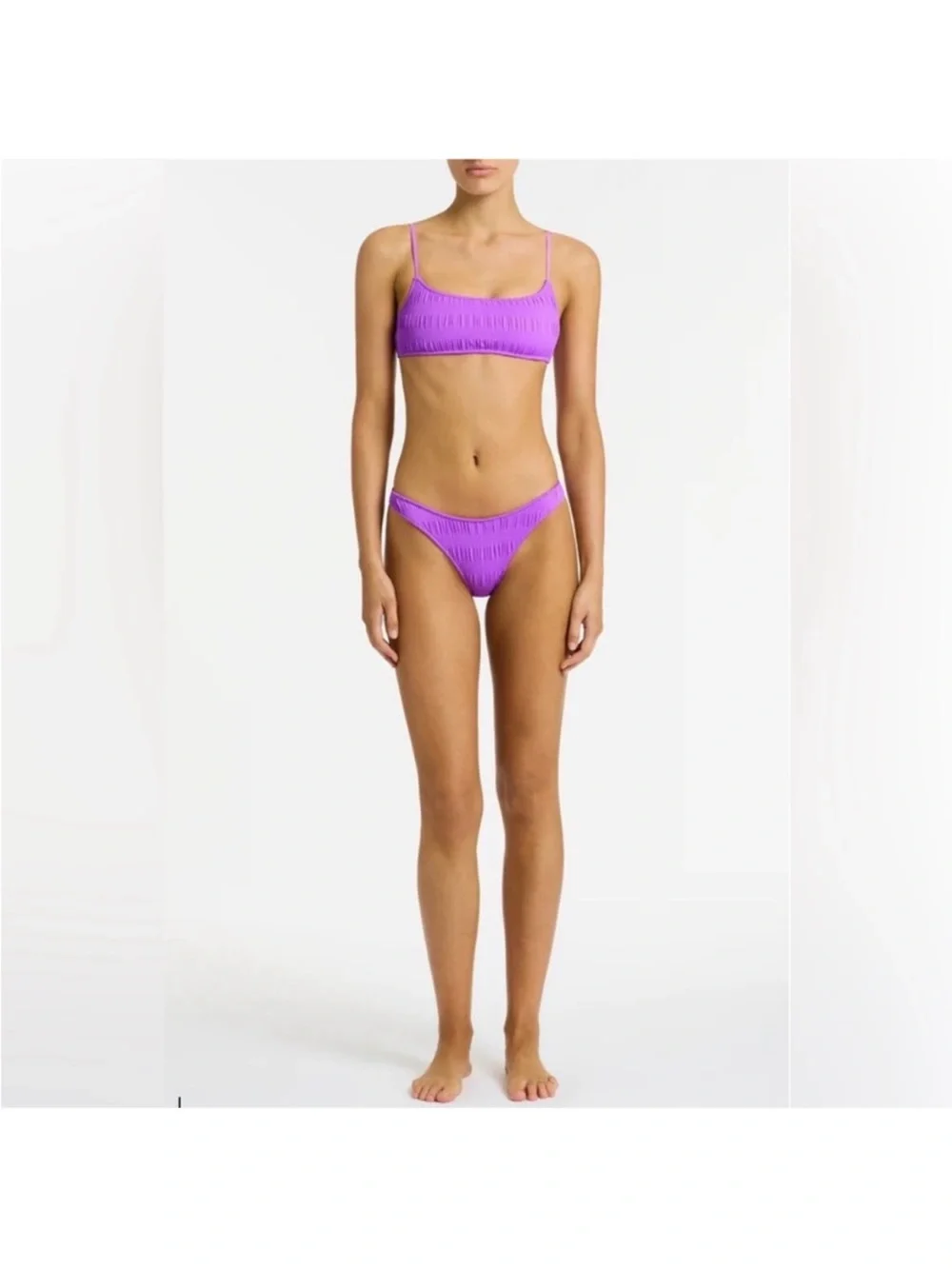 Triangl Swimwear Mica Scorch Bikini Swimsuit Set Purple Crinkle Smocked, S/M